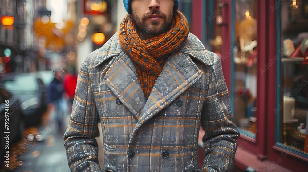 A light gray plaid overcoat with a relaxed fit, combining classic patterns with modern style