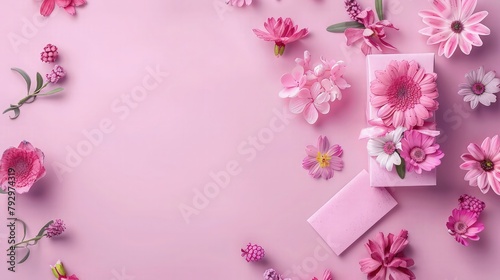 Creative layout with pink flower background.