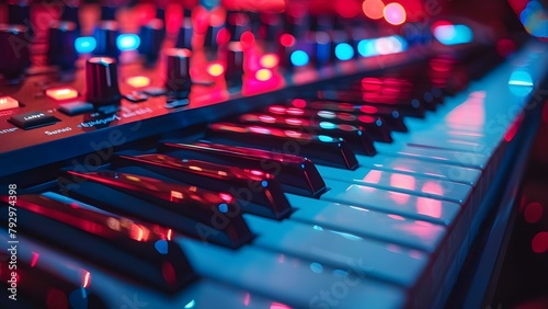 Modern technology uses AI to create digital music and orchestrate entertainment. Concept AI in Music Production, Digital Orchestration, Modern Entertainment Technology