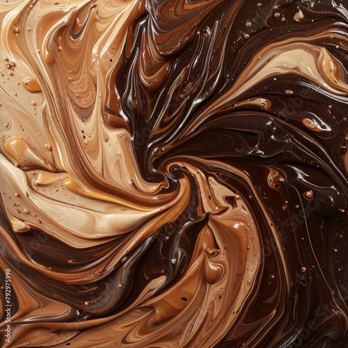 Abstract representation of chocolate flowing into one another, creating a vibrant visual texture.