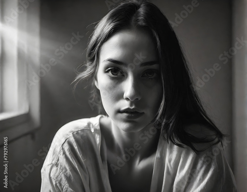 Shadows and Light: Black and White Portrait of a Beautiful Girl