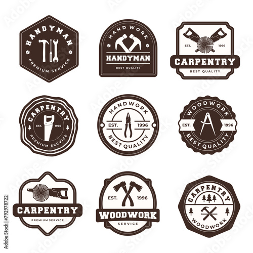 set of woodworking logo template vector