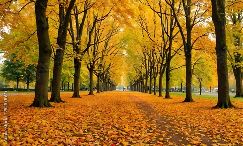 Beautiful yellow red and orange leaves in an autumn park