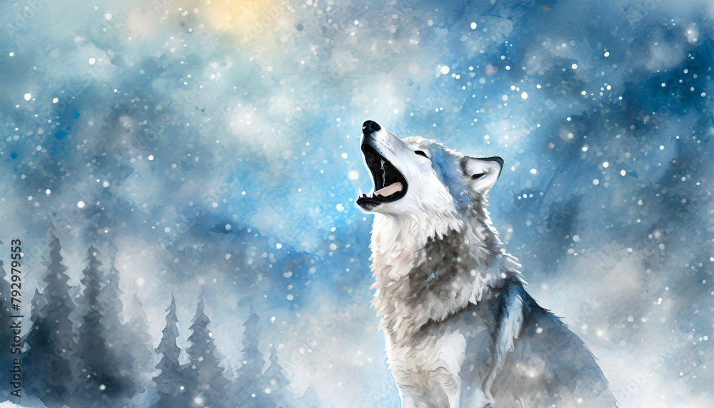 white wolf howling at the moon.