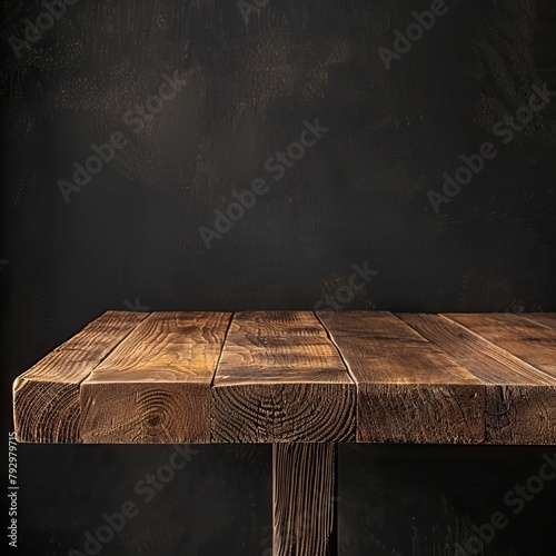 Rustic wooden table against a dark background