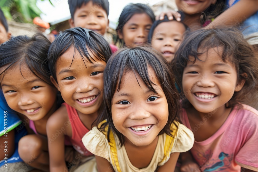 Group of happy asian children smiling and looking at the camera. Group of happy asian children smiling and looking at the camera.