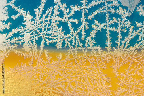 Ice texture on the frozen glass. Abstract background. Gradient color