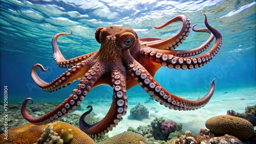 Octopus in the ocean. Underwater world.
