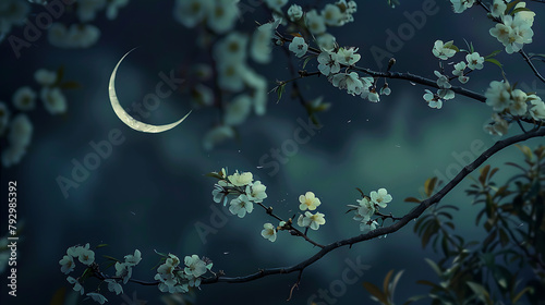Moonlit Magnolia Melody
A serene night sky cradles a full moon that casts its silver light on blossoming magnolias, their branches weaving a delicate silhouette against the stars. photo