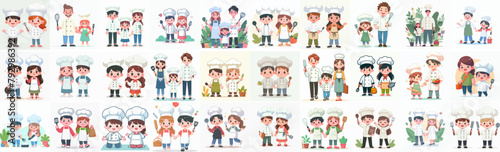 Vector set of chef couple being cheerful with a simple flat design style