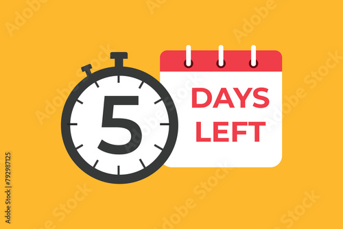 5 days to go countdown template. 5 day Countdown left days banner design. 5 Days left countdown timer
