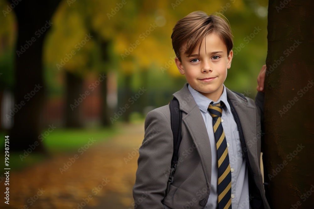 school boy in a uniform, outdoors, nice weather, autumn, professional portrait school boy in a uniform, outdoors, nice weather, autumn, professional portrait