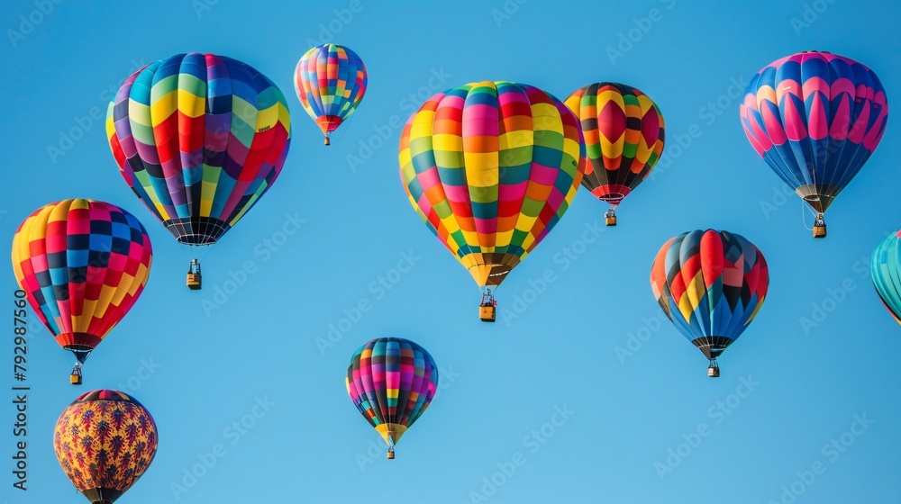 Colorful Hot Air Balloons Rising Against a Clear Blue Sky Festival of Flight in Vibrant Colors
