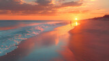 4. Sunset Serenity: As the sun dips below the horizon, casting a warm golden glow across the tranquil ocean waters, a solitary figure stands on a deserted stretch of sandy beach, g