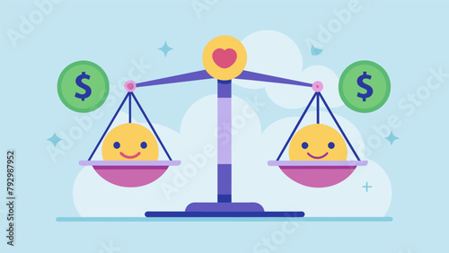 A scale with emotional spending on one side and rational spending on the other perfectly balanced.
