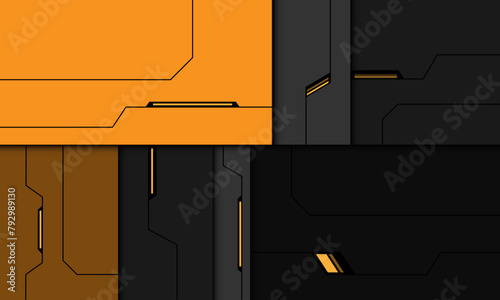 Abstract yellow grey squares block black line circuit cyber shadow geometric technology futuristic design modern creative background vector