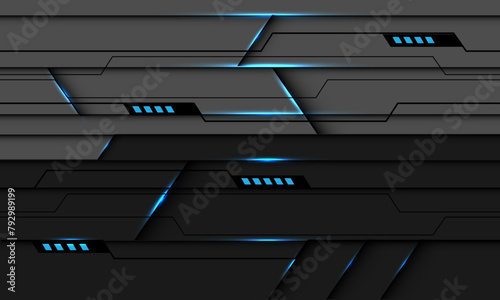 Abstract grey black line cyber blue light power geometric technology futuristic design modern creative background vector