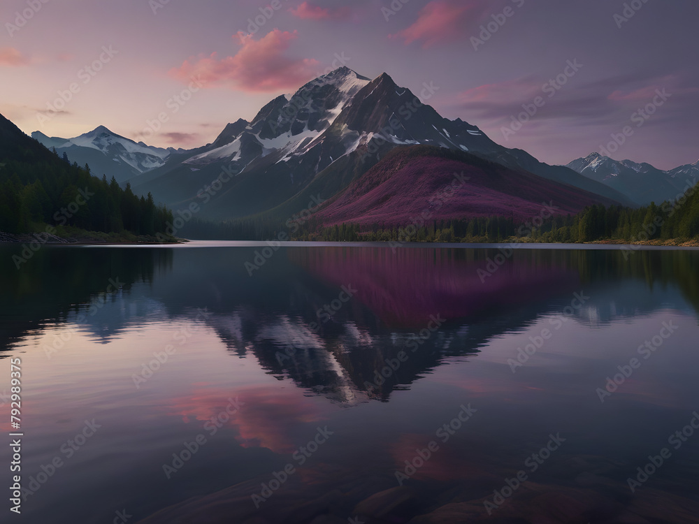 Scenic Nature Landscape with Mountain and Lake Reflection