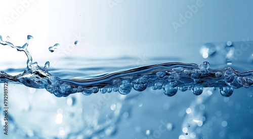 "Refreshing Water Splash and Dynamic Liquid Motion: Abstract Aqua Purity with Droplets, Ripples, and Water Waves on Blue Background" 