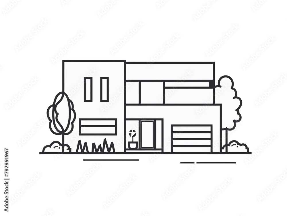 Outline icon of façade of modern house. Two floors with white background. Outline icon of façade of modern house. Two floors with white background.