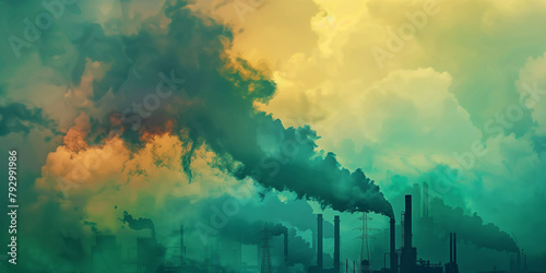 An abstract image representing pollution, featuring a plant emitting steam photo