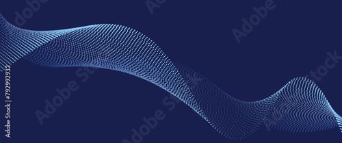 Картината върху платно Dark blue abstract background, vector waves of flowing particles, curved lines of moving dots, technology and science theme, airy and easy futuristic