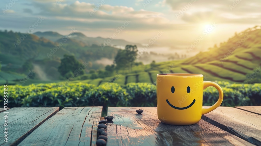 Obraz premium mug or cup of tea on a sunny morning, background suitable for digital and print