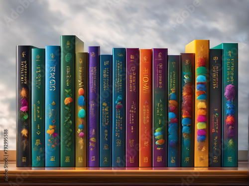 Books neatly arranged on bookshelves, library background images, academic concepts