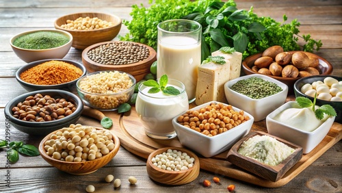 Plant Proteins Animal Proteins Dairy Products on Plate