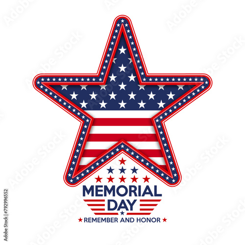 Memorial Day star in the United States of America. American star with national flag. Vector illustration.