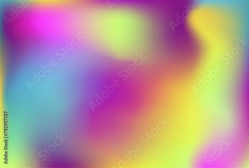 Holiday print for label cover packaging social media flyer postcard. Bright rainbow yellow cyan purple leafy jade print. Neon lime lemon violet lilac background. Mauve pink green azure blur fog banner