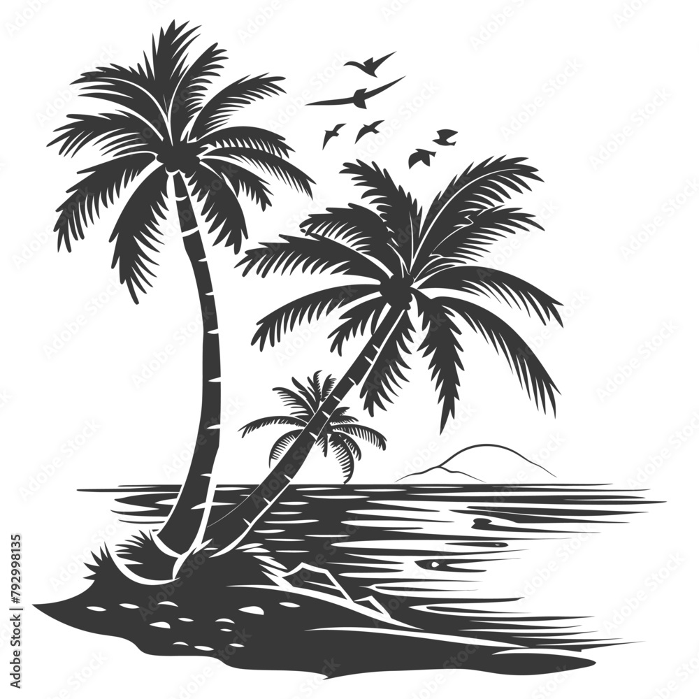 Silhouette summer vibes on the beach concept black color only