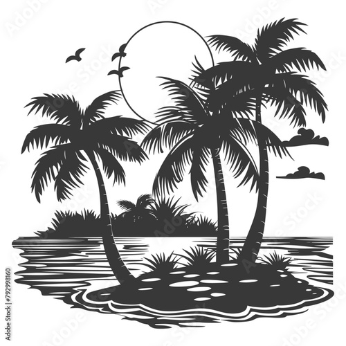 Silhouette summer vibes on the beach concept black color only