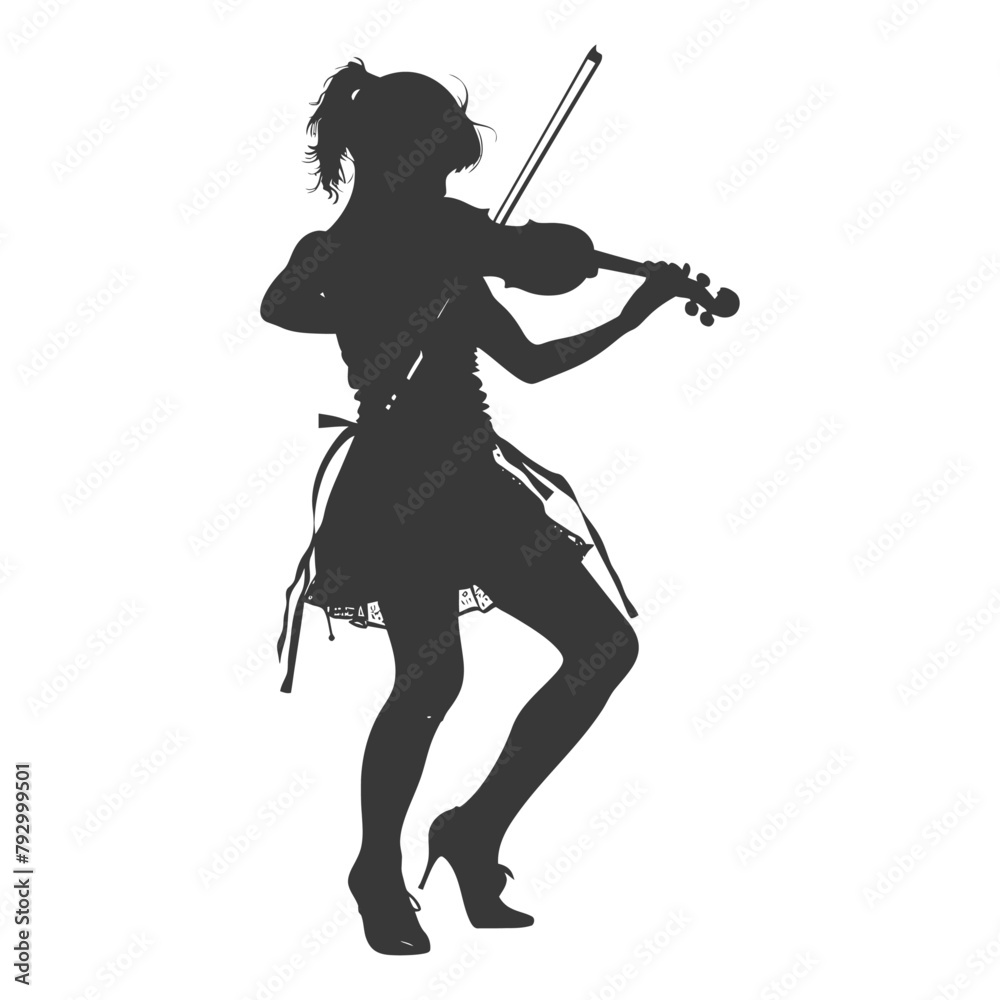Silhouette violist women in action full body black color only Silhouette violist women in action full body black color only