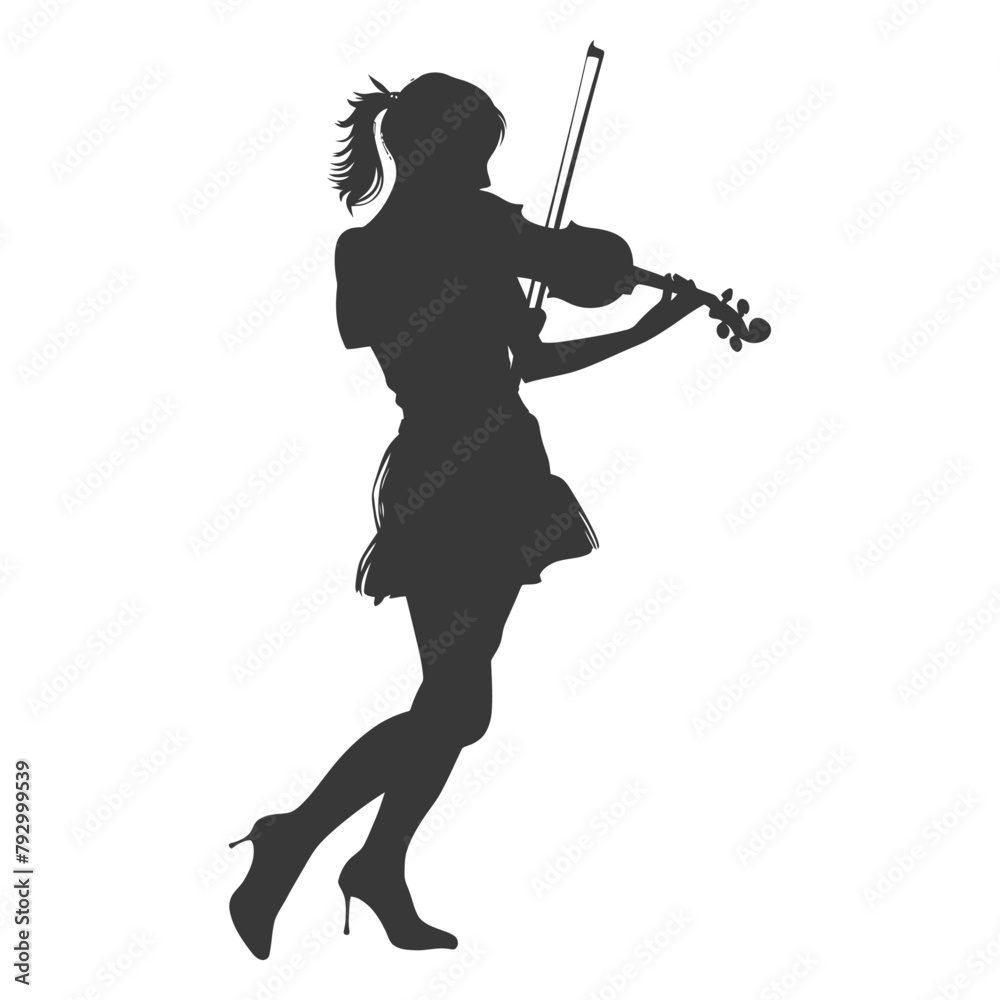 Silhouette violist women in action full body black color only Silhouette violist women in action full body black color only
