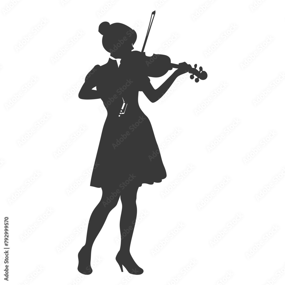 Silhouette violist women in action full body black color only Silhouette violist women in action full body black color only