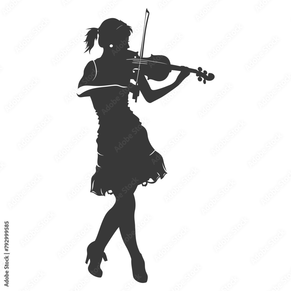 Silhouette violist women in action full body black color only Silhouette violist women in action full body black color only