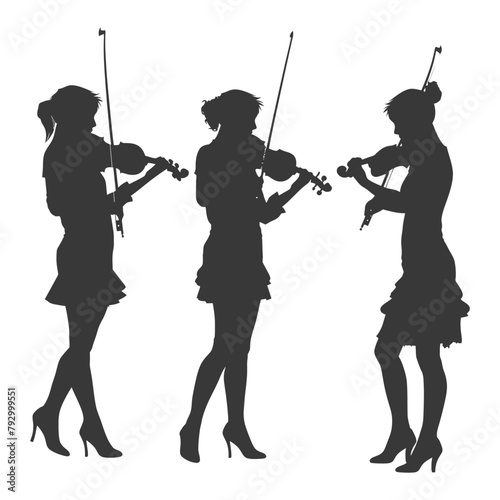 Silhouette violist women in action full body black color only