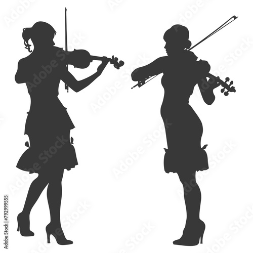 Silhouette violist women in action full body black color only