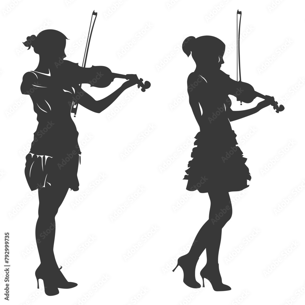 Obraz premium Silhouette violist women in action full body black color only