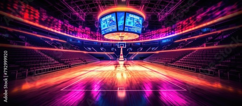 Futuristic interior of a futuristic sports arena with neon lights