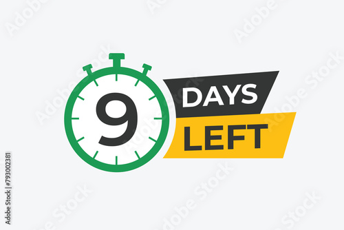 9 days to go countdown template. 9 day Countdown left days banner design. 9 Days left countdown timer
