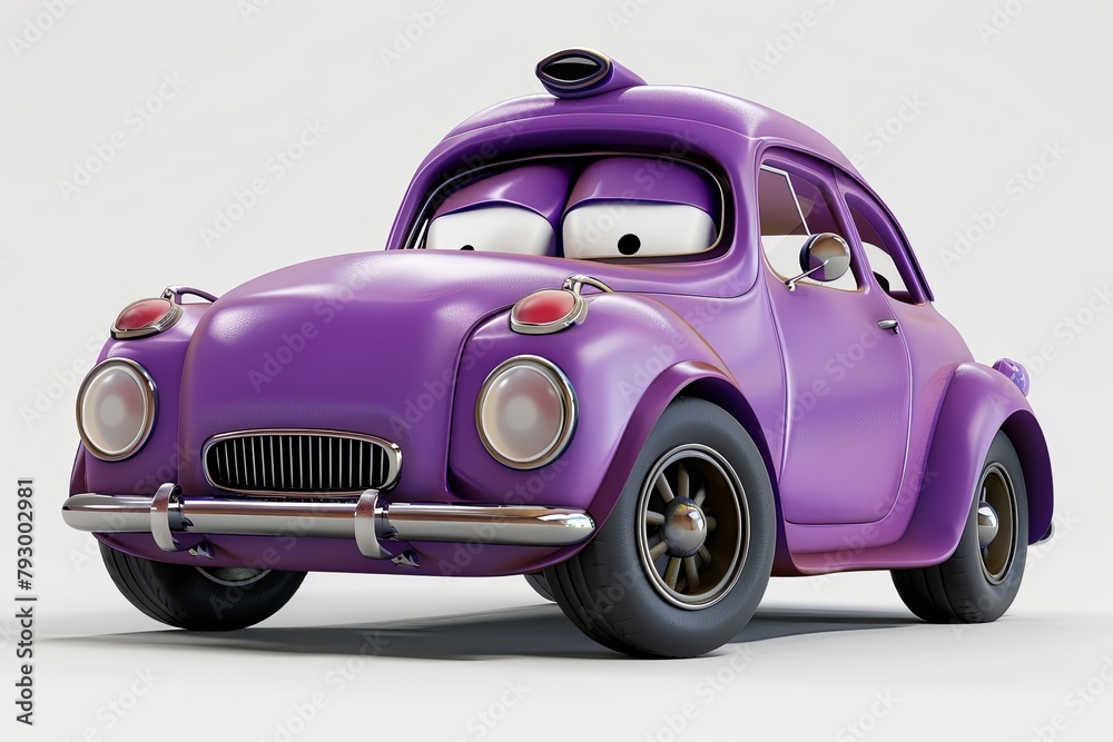 3D cartoon Character Purple car mockup 