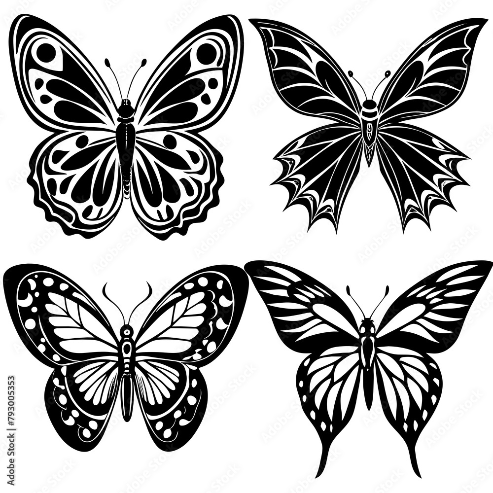 Different kinds of  Butterfly Silhouette Vector