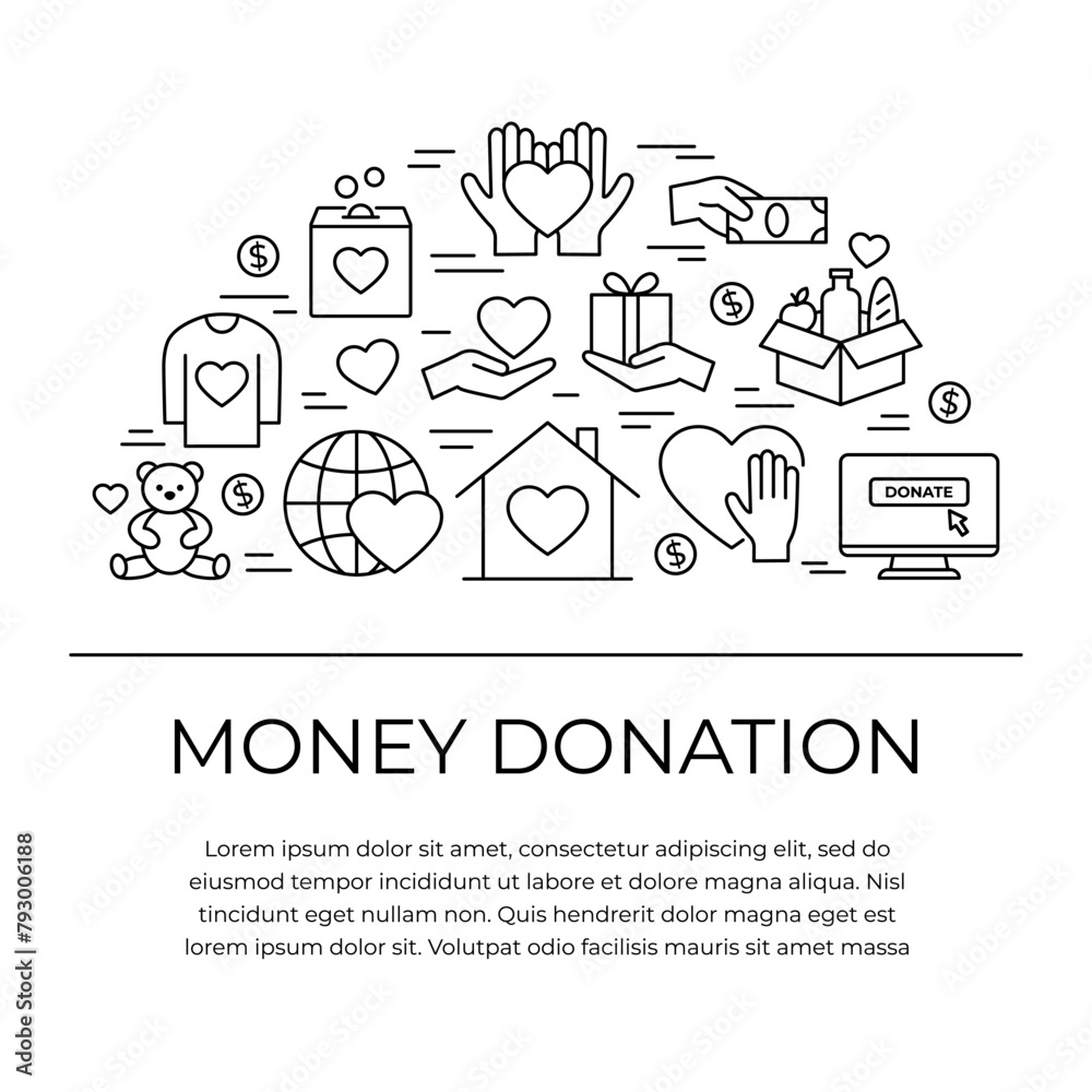 Money donation poster with place for the text. Fundraising, donation or charity event card template