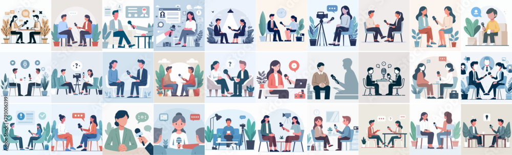Vector set of interview people with a simple flat design style
