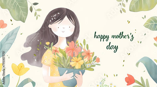 A postcard to the mother's day, with paper flowers and lettering. The illustration can be used in the newsletter, brochures, postcards, tickets, advertisements, banners.