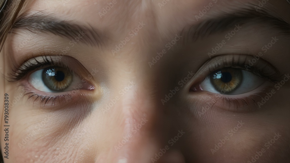 Fototapeta premium A woman with brown eyes and brown hair. The eyes are open and the woman is looking at the camera
