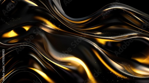 3D abstract wallpaper. Three-dimensional dark golden and black background. golden wallpaper. Black and gold background,Abstract golde wavy background. Metallic dynamic design. Viscous gold liquid text