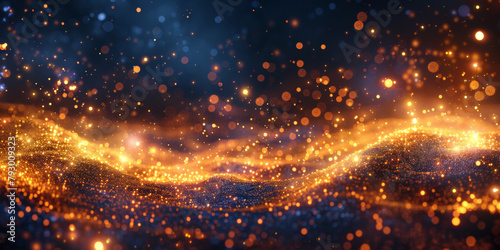 A bright orange and blue wave of glitter. The glitter is scattered across the entire image, creating a sense of movement and energy